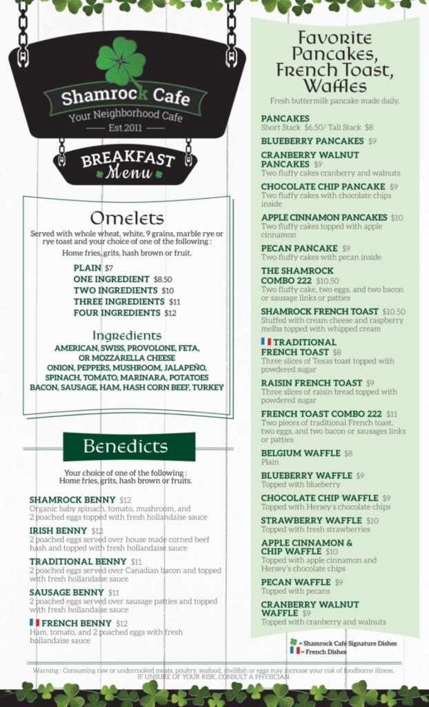 Shamrock Cafe Menu 1