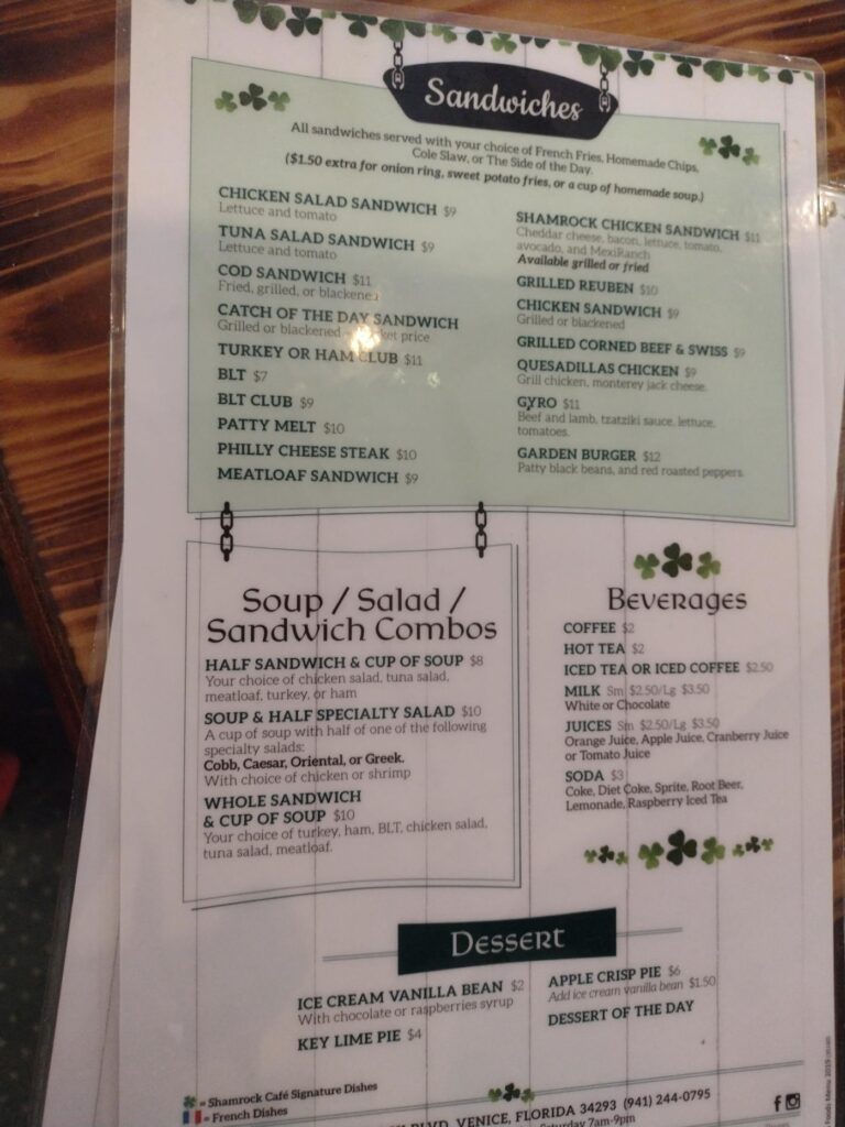 Shamrock Cafe Menu 2