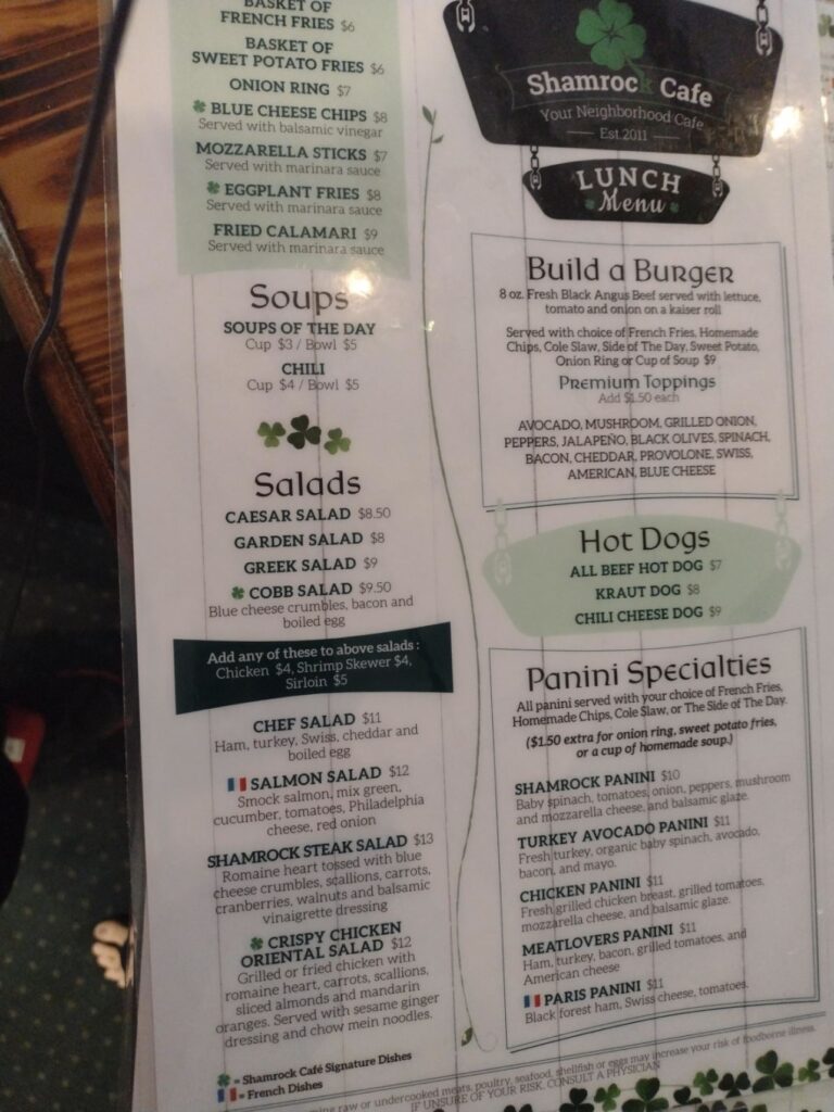 Shamrock Cafe Menu 3